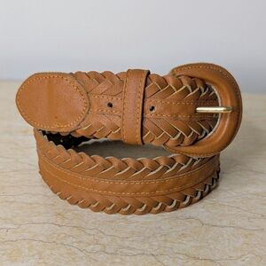 Vintage Genuine Leather Tan Woven Braided Belt Women's Size M